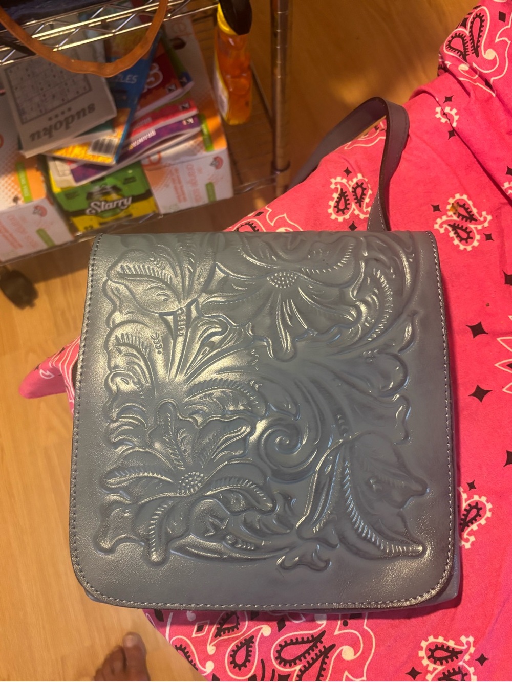 Patrica Nash Embossed Floral Leather Crossbody - Slate Blue
